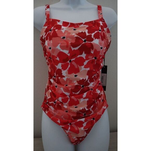 Catherine Malandrino Womens Sz M Floral Print Side Ruching 1-Piece Swimsuit $120 - Picture 1 of 6